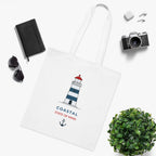 "Coastal State of Mind" Cotton Tote,  Nautical Lighthouse Beach Bag
