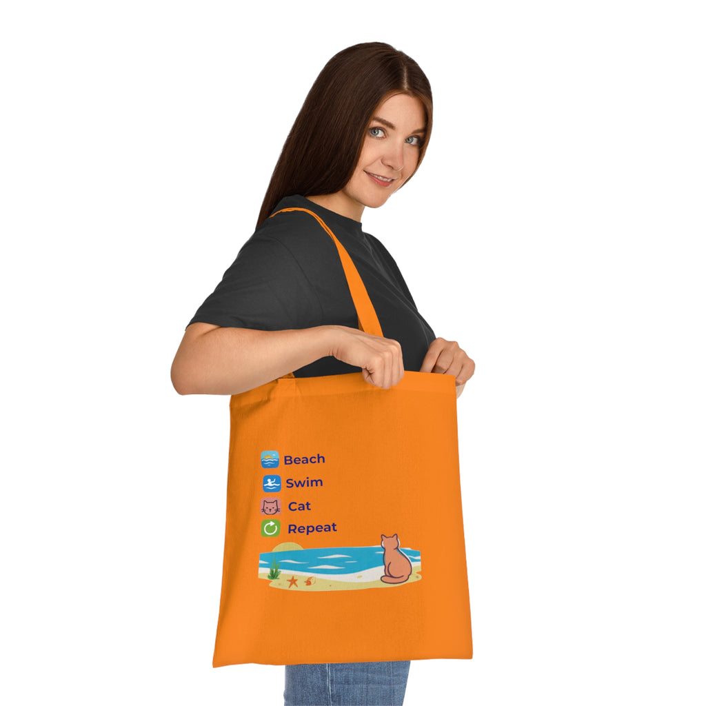 "Beach • Swim • Cat • Repeat" Cotton Tote Bag