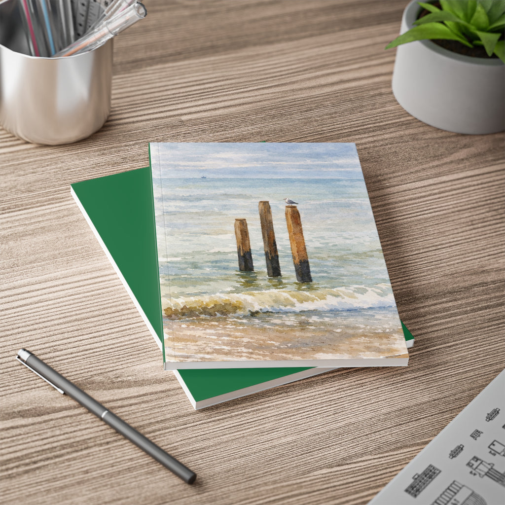 Coastal Journal with Seagull Illustration - Green
