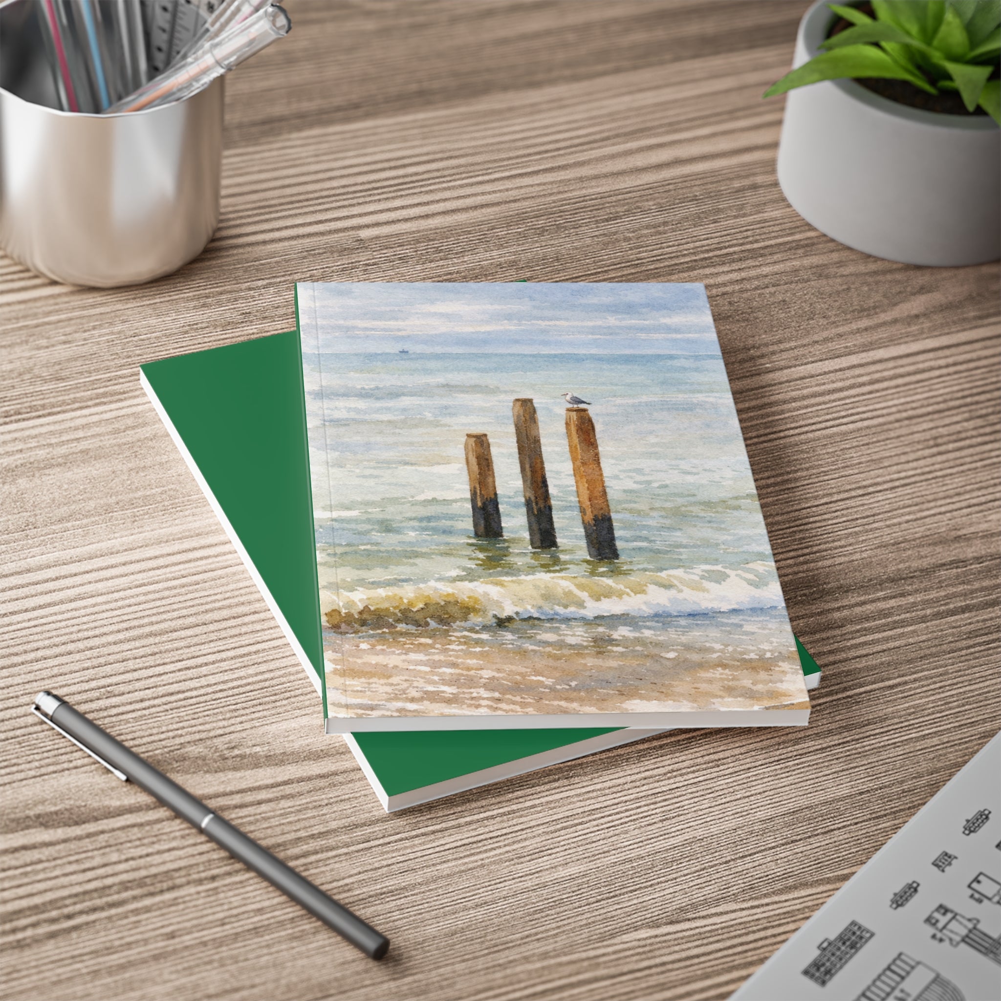 Coastal Journal with Seagull Illustration - Green