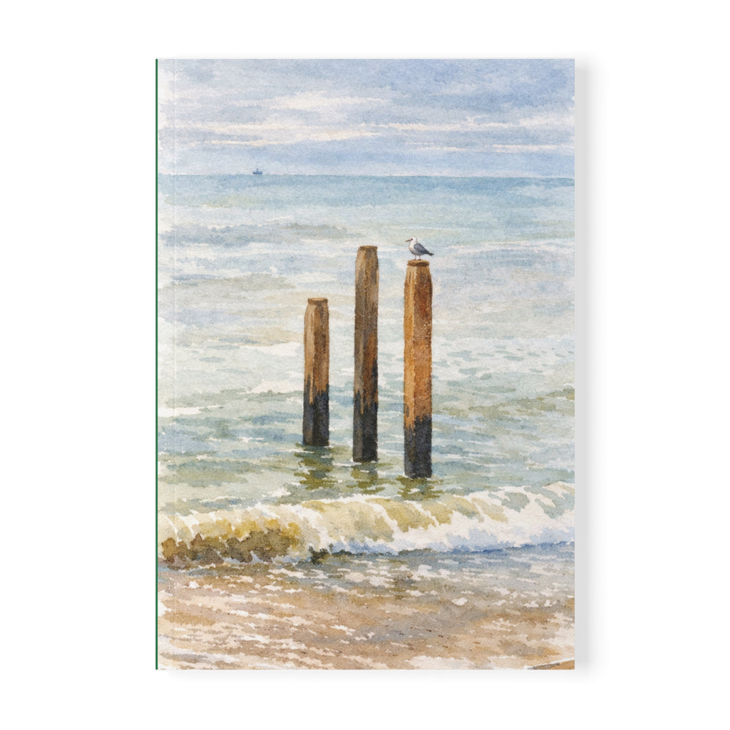 Coastal Journal with Seagull Illustration - Green
