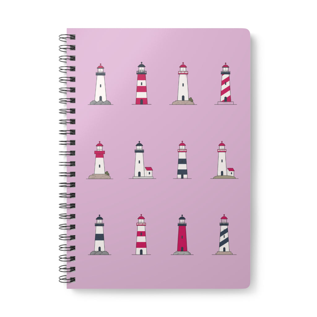 Lighthouse Pattern A5 Spiral Notebook — Pink