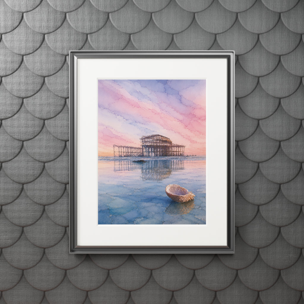 West Pier Sunset Alcohol Ink-Style Print with Passepartout