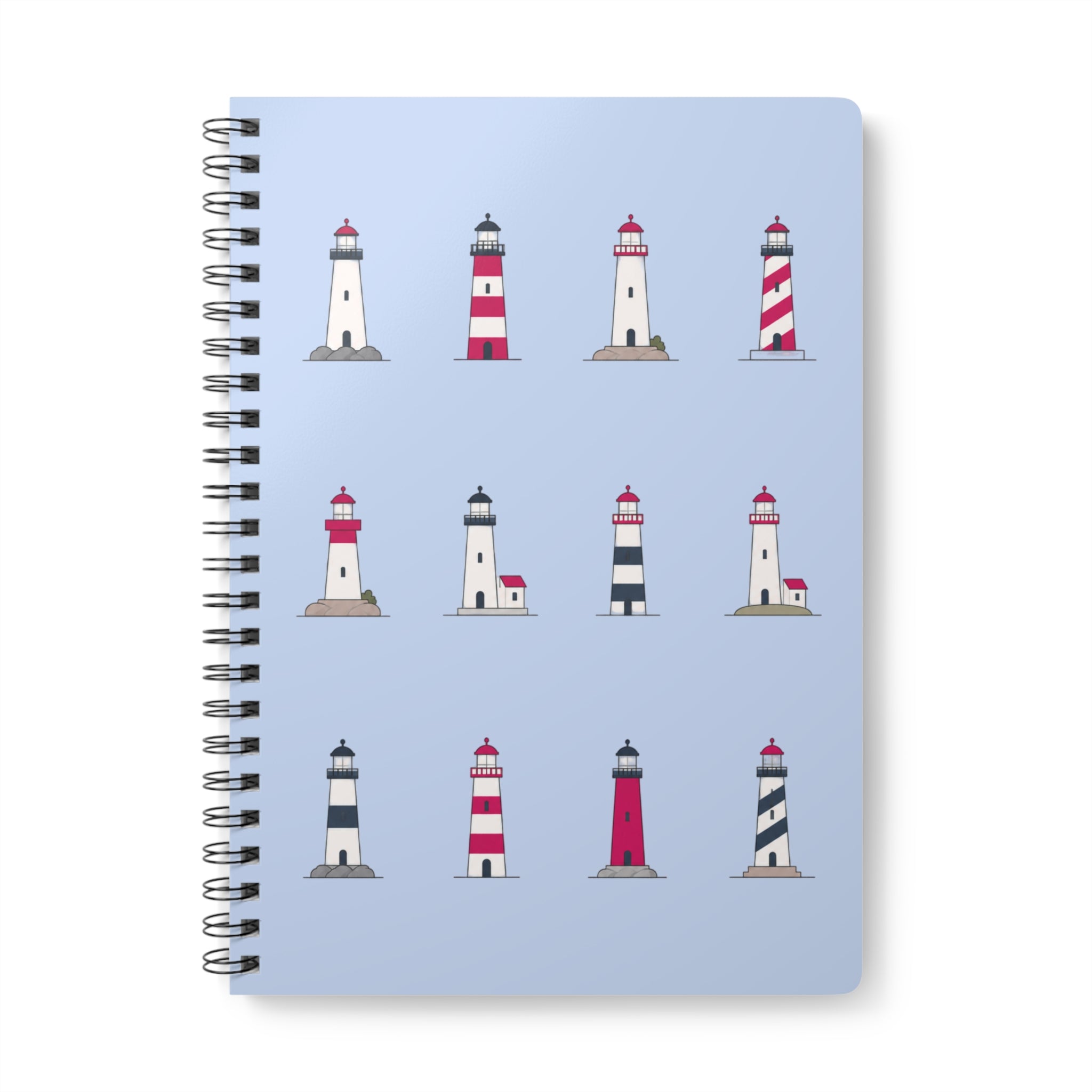 Lighthouse Pattern A5 Spiral Notebook - Blue