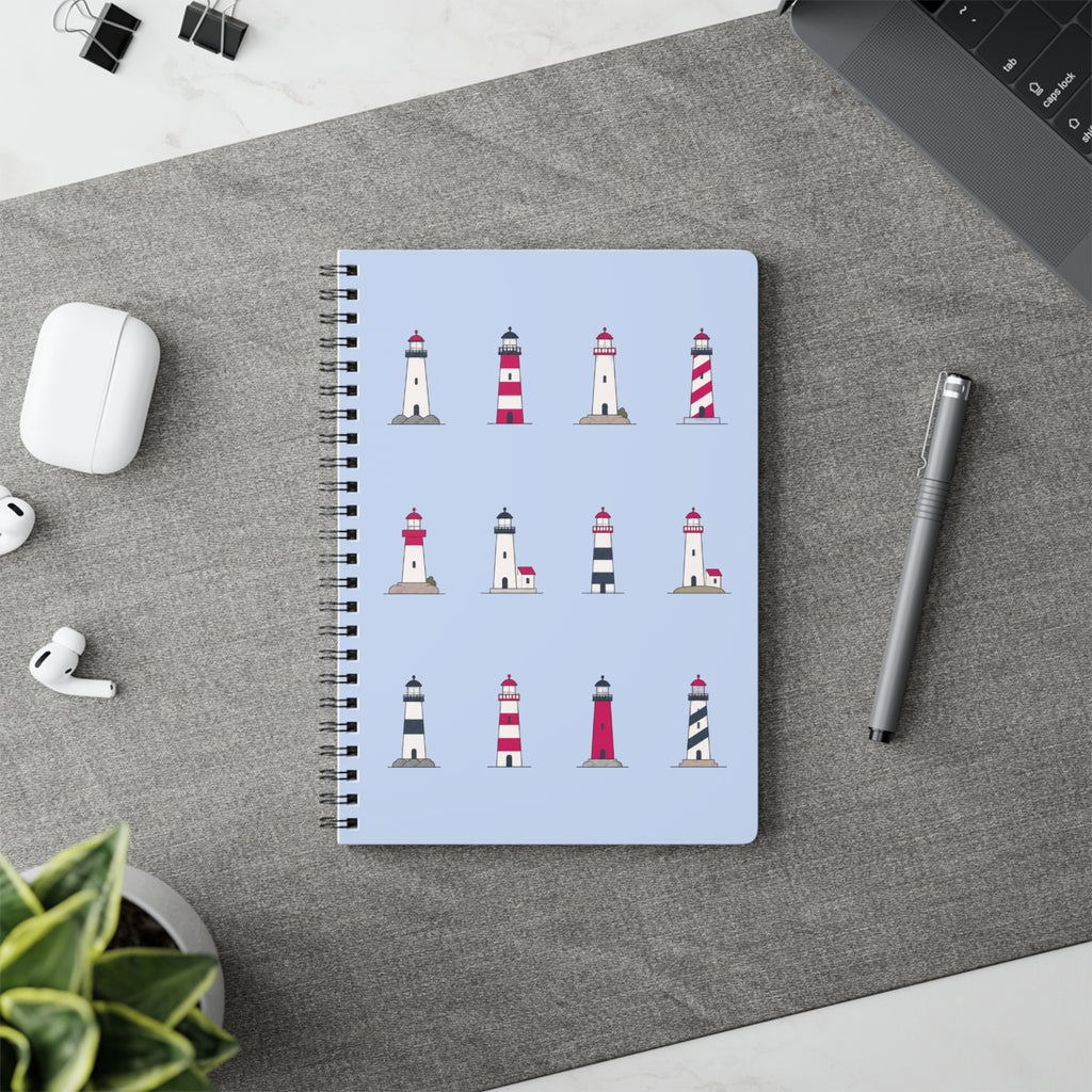 Lighthouse Pattern A5 Spiral Notebook - Blue