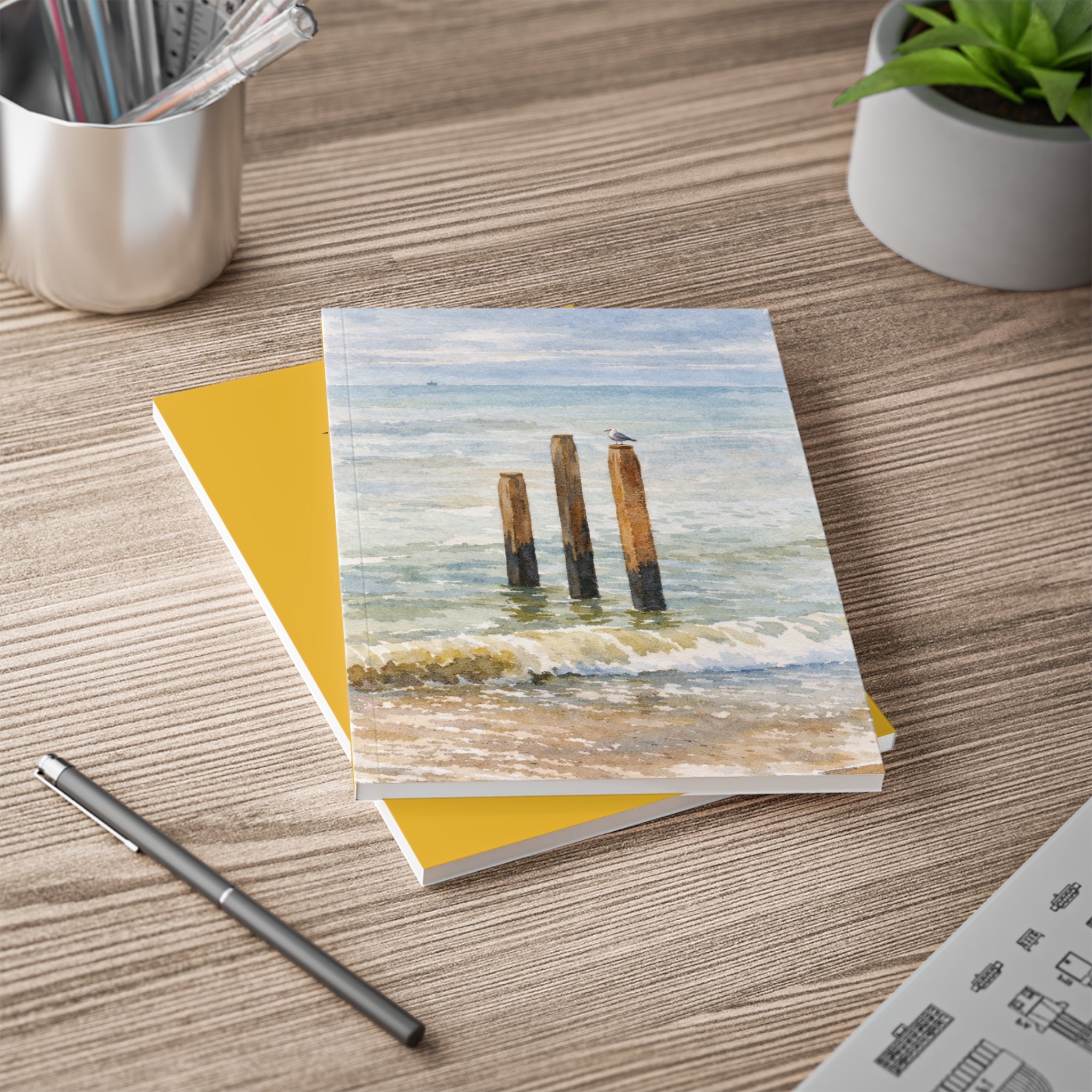 Coastal Journal with Seagull Illustration - Yellow