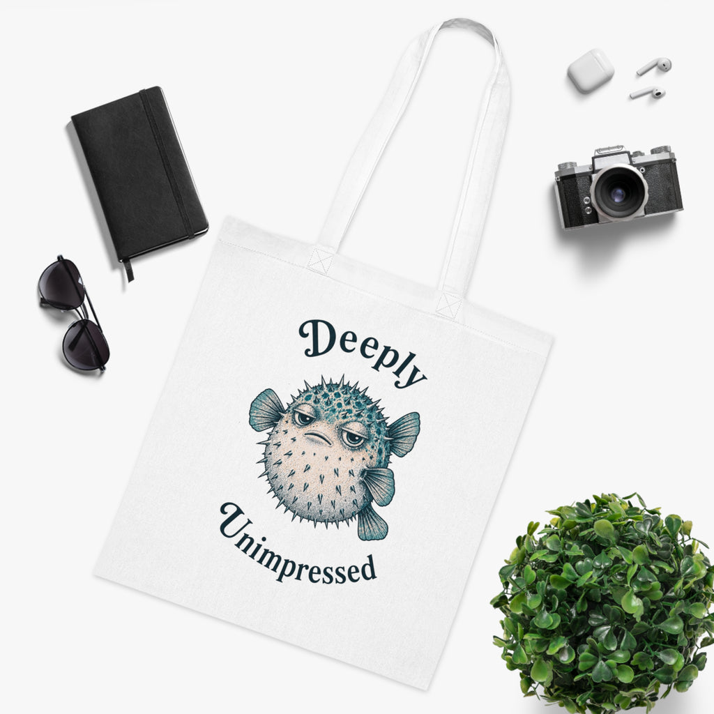 "Deeply Unimpressed" Pufferfish Cotton Tote Bag