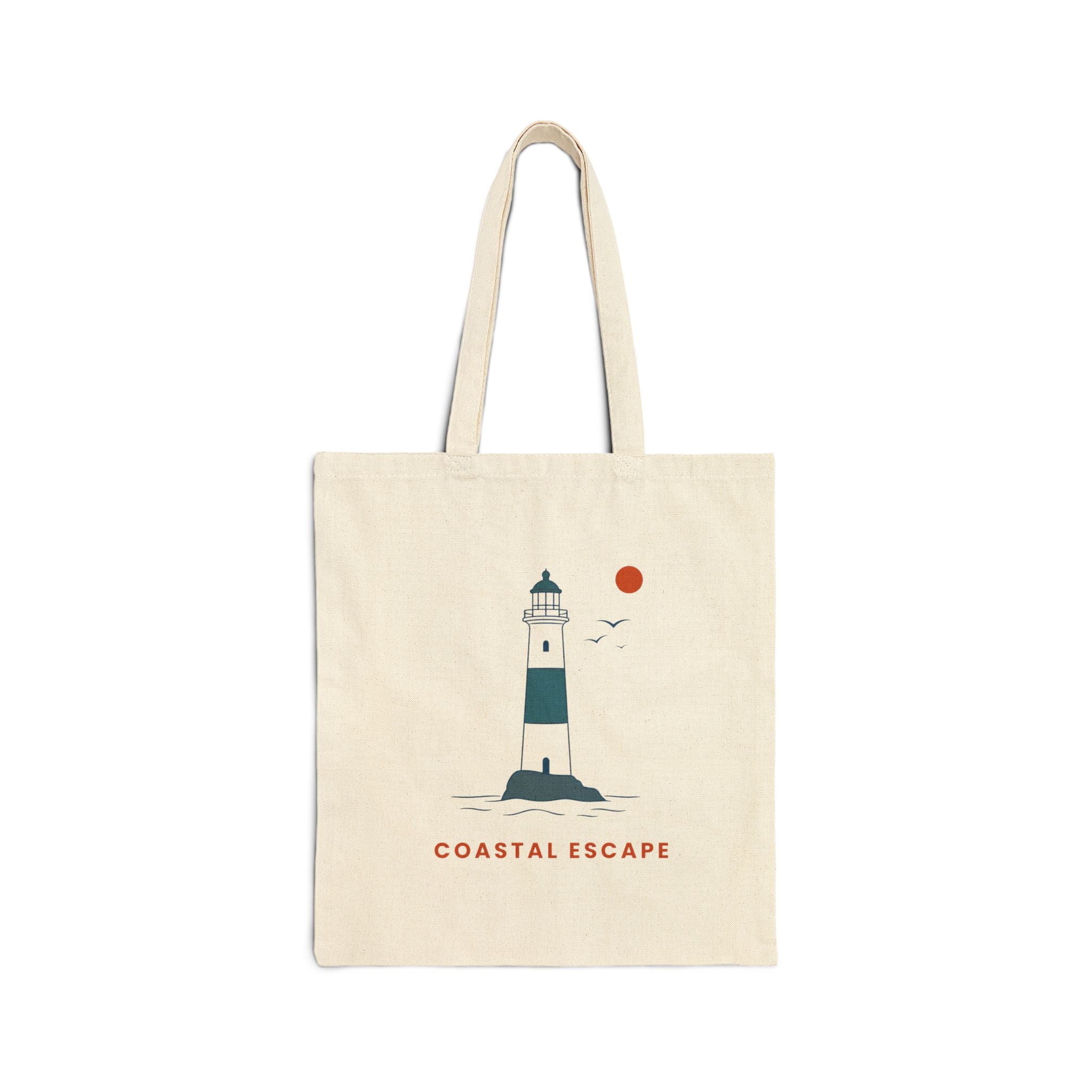 "Coastal Escape" Tote Bag, Lighthouse Canvas Beach Shopper
