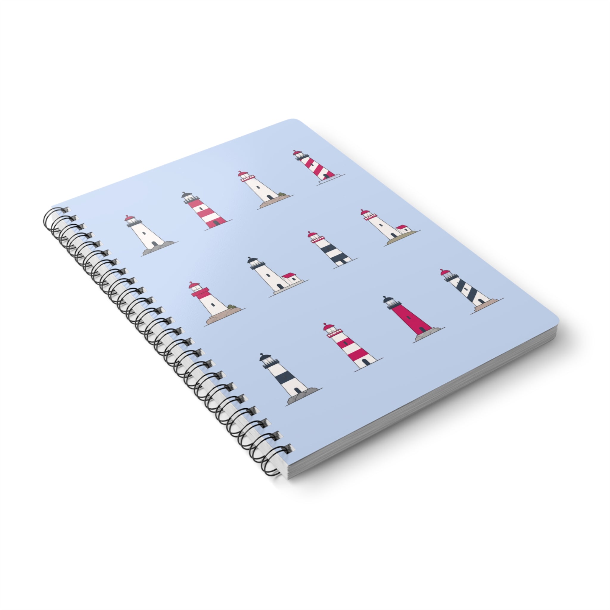 Lighthouse Pattern A5 Spiral Notebook - Blue