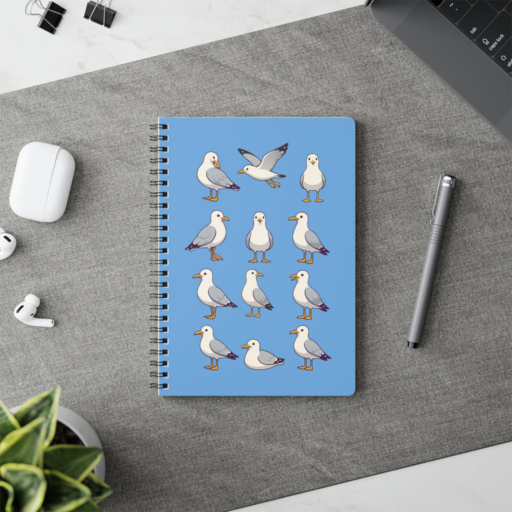 Seagull Pattern A5 Spiral Notebook -  Blue