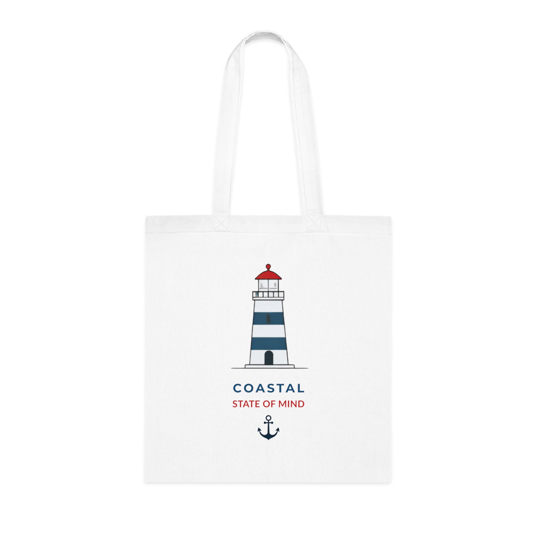 "Coastal State of Mind" Cotton Tote,  Nautical Lighthouse Beach Bag