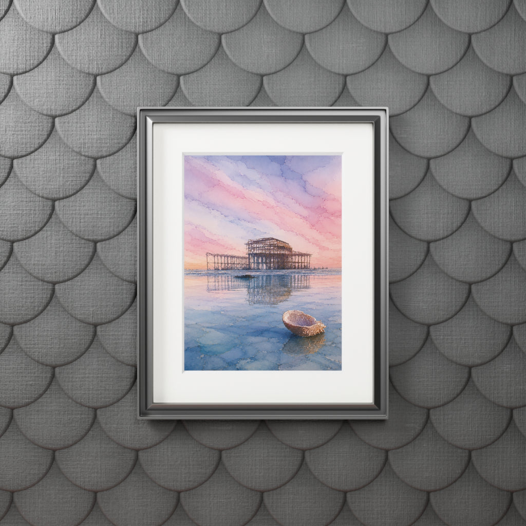 West Pier Sunset Alcohol Ink-Style Print with Passepartout