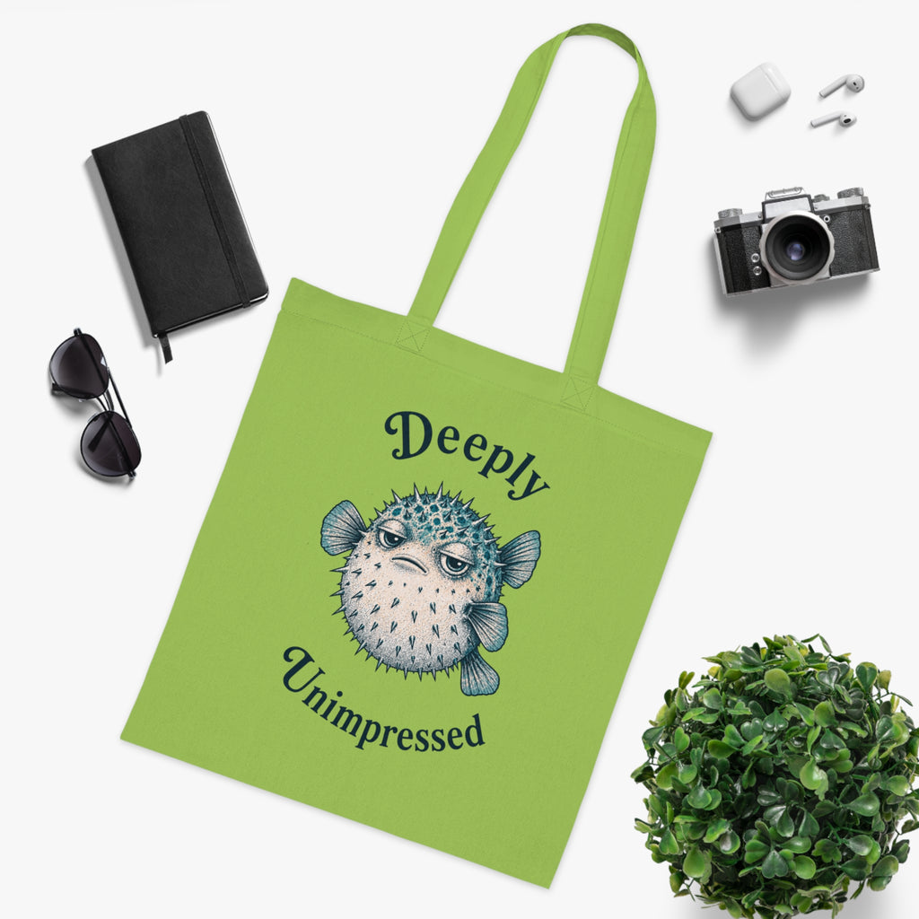 "Deeply Unimpressed" Pufferfish Cotton Tote Bag