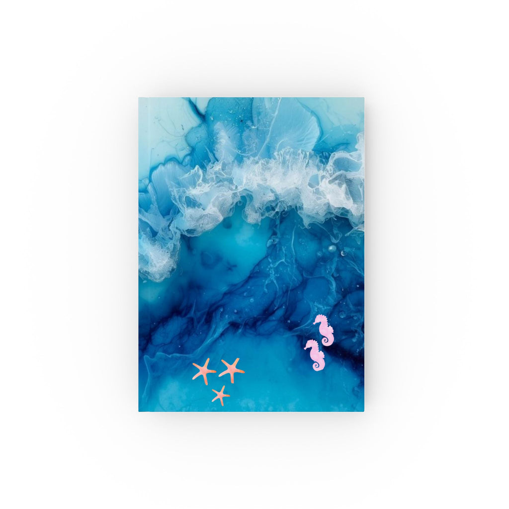 Ocean Wave Notebook with Starfish & Fish Design - Hardcover Journal