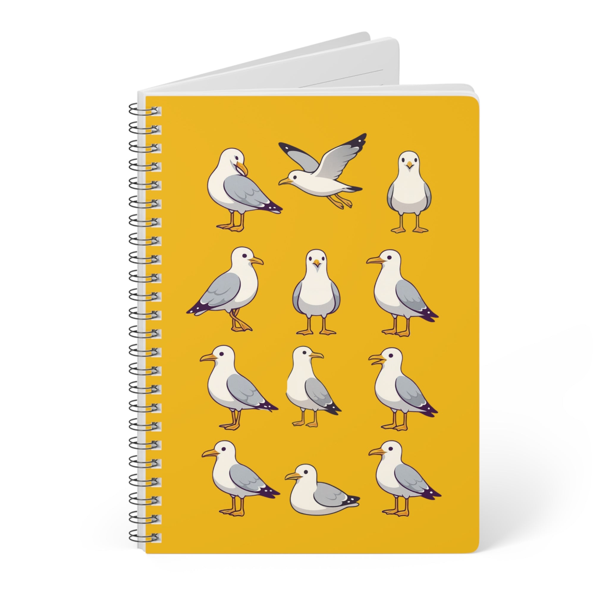 Seagull Pattern A5 Spiral Notebook —  Yellow