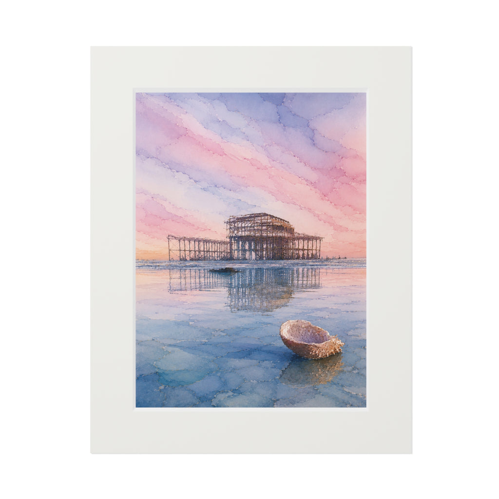 West Pier Sunset Alcohol Ink-Style Print with Passepartout