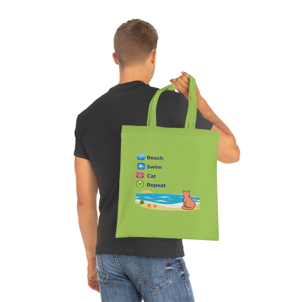 "Beach • Swim • Cat • Repeat" Cotton Tote Bag