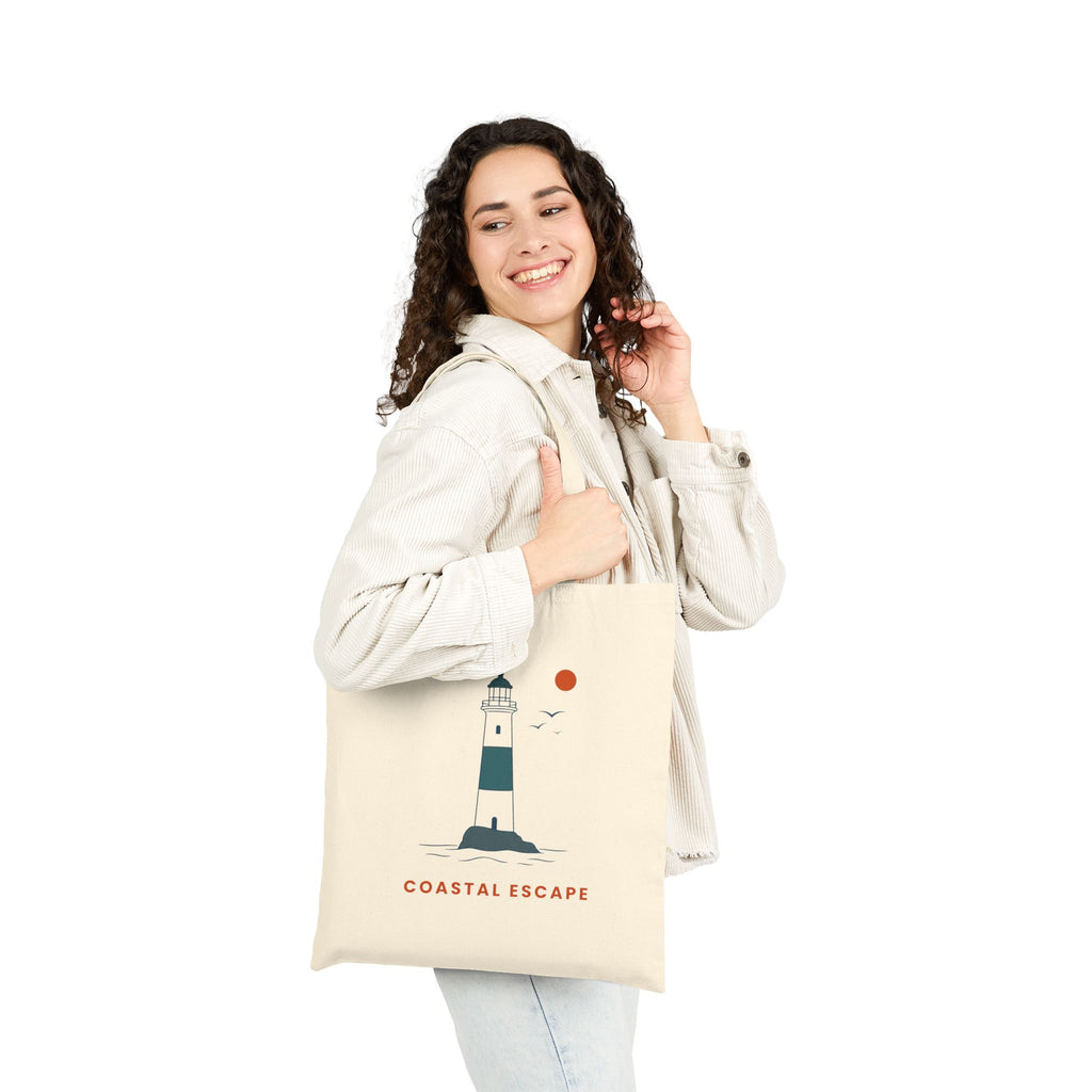 "Coastal Escape" Tote Bag, Lighthouse Canvas Beach Shopper
