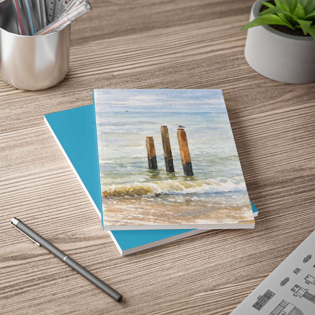 Coastal Journal with Seagull Illustration - Blue