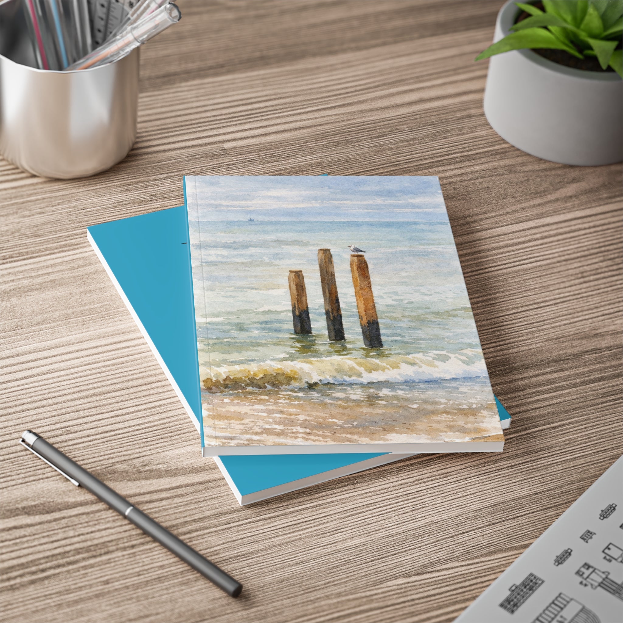 Coastal Journal with Seagull Illustration - Blue