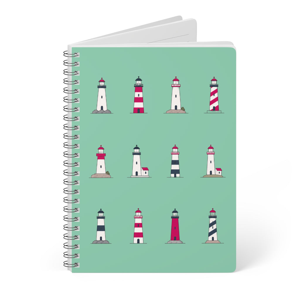 Lighthouse Pattern A5 Spiral Notebook - Green