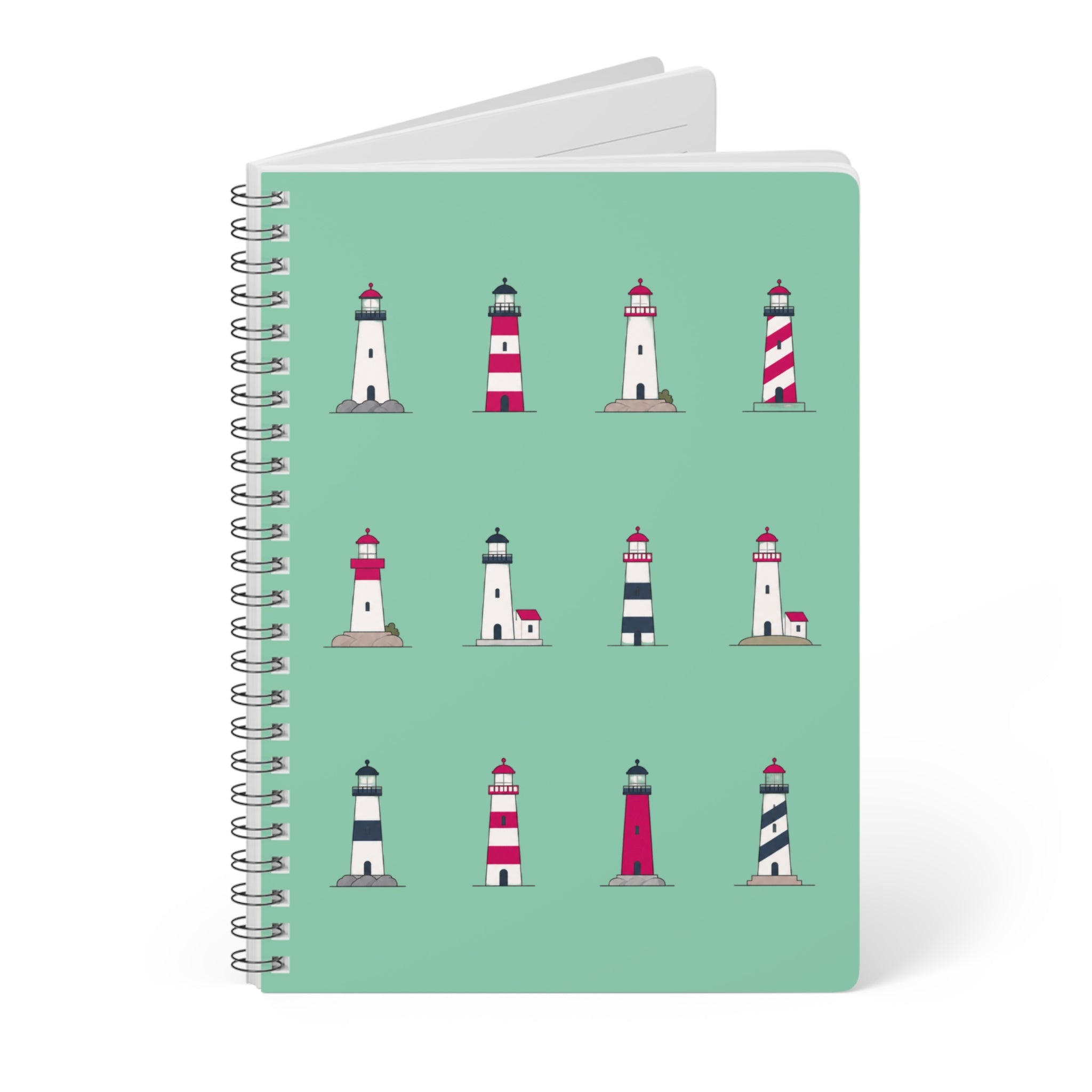 Lighthouse Pattern A5 Spiral Notebook - Green