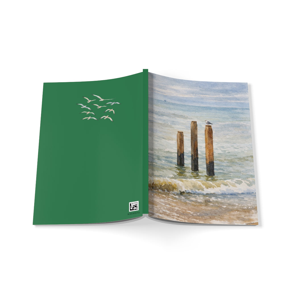 Coastal Journal with Seagull Illustration - Green