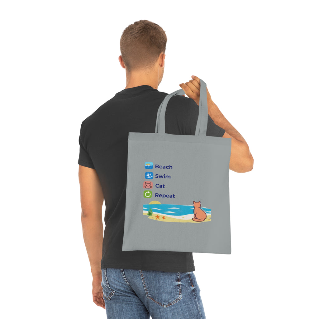 "Beach • Swim • Cat • Repeat" Cotton Tote Bag