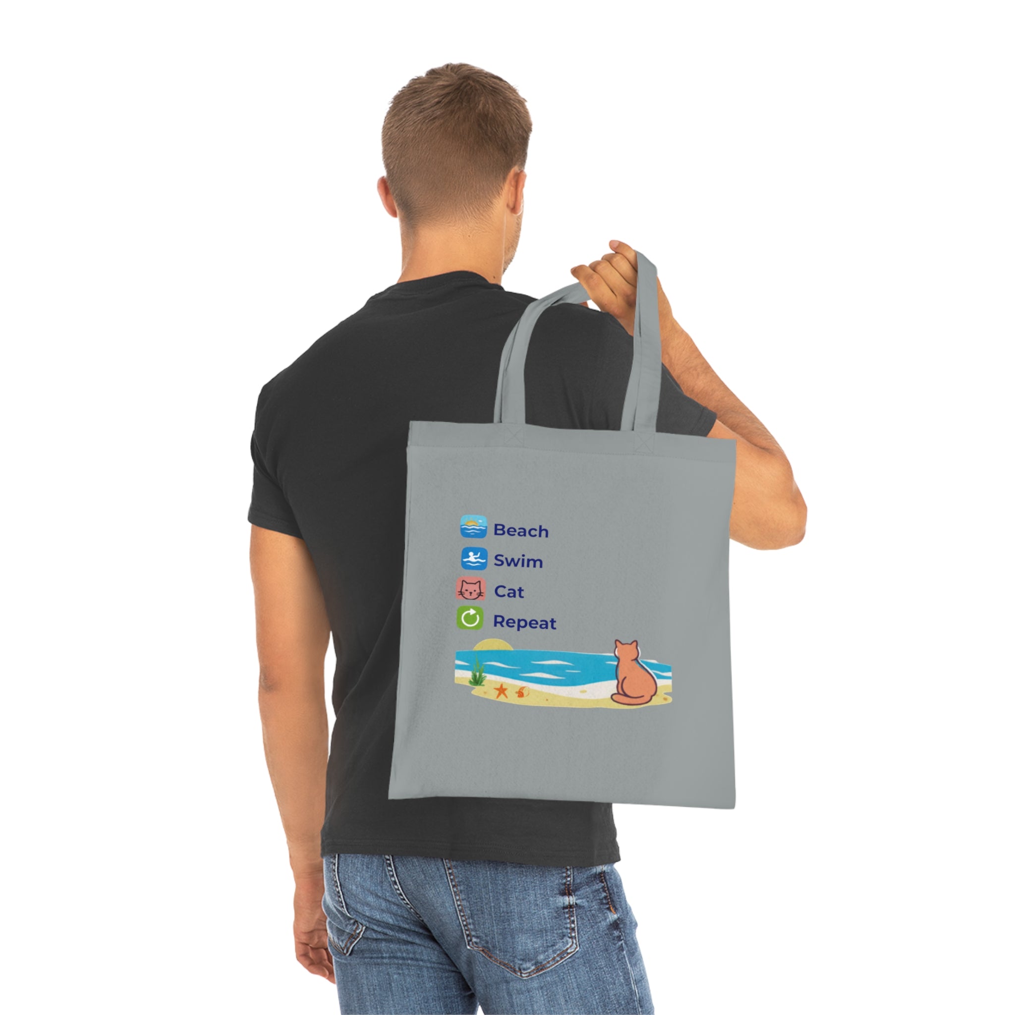 "Beach • Swim • Cat • Repeat" Cotton Tote Bag