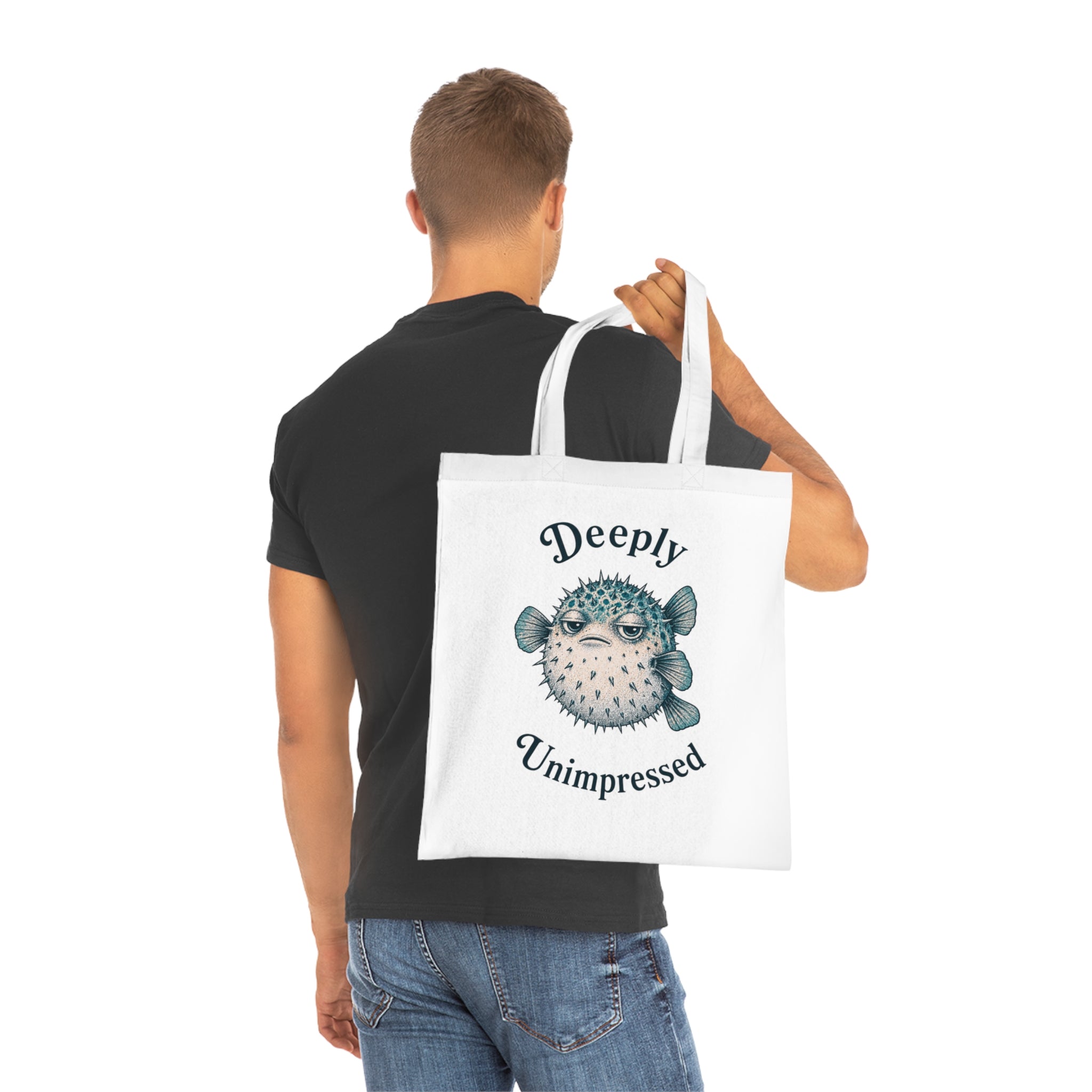 "Deeply Unimpressed" Pufferfish Cotton Tote Bag