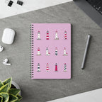 Lighthouse Pattern A5 Spiral Notebook — Pink