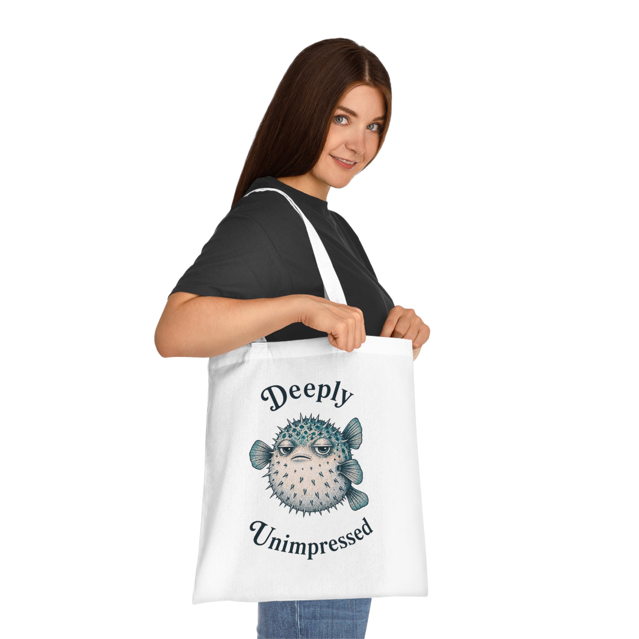 "Deeply Unimpressed" Pufferfish Cotton Tote Bag