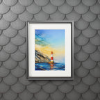 Lighthouse Seascape Alcohol Ink-Style Art Print with Passepartout Frame
