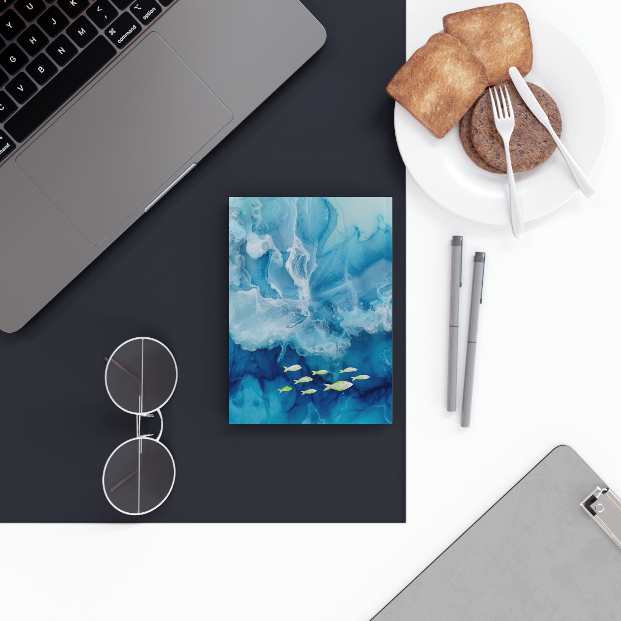 Ocean Wave Notebook with Starfish & Fish Design - Hardcover Journal