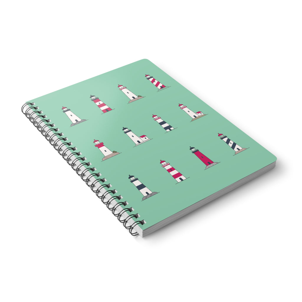Lighthouse Pattern A5 Spiral Notebook - Green
