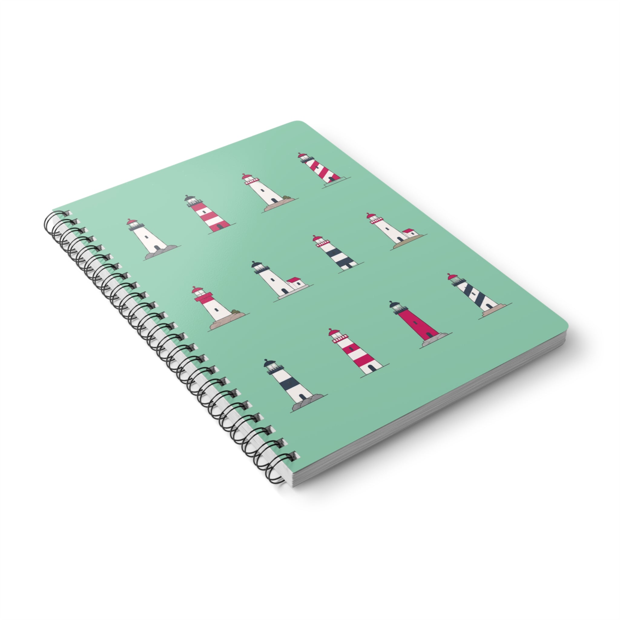 Lighthouse Pattern A5 Spiral Notebook - Green