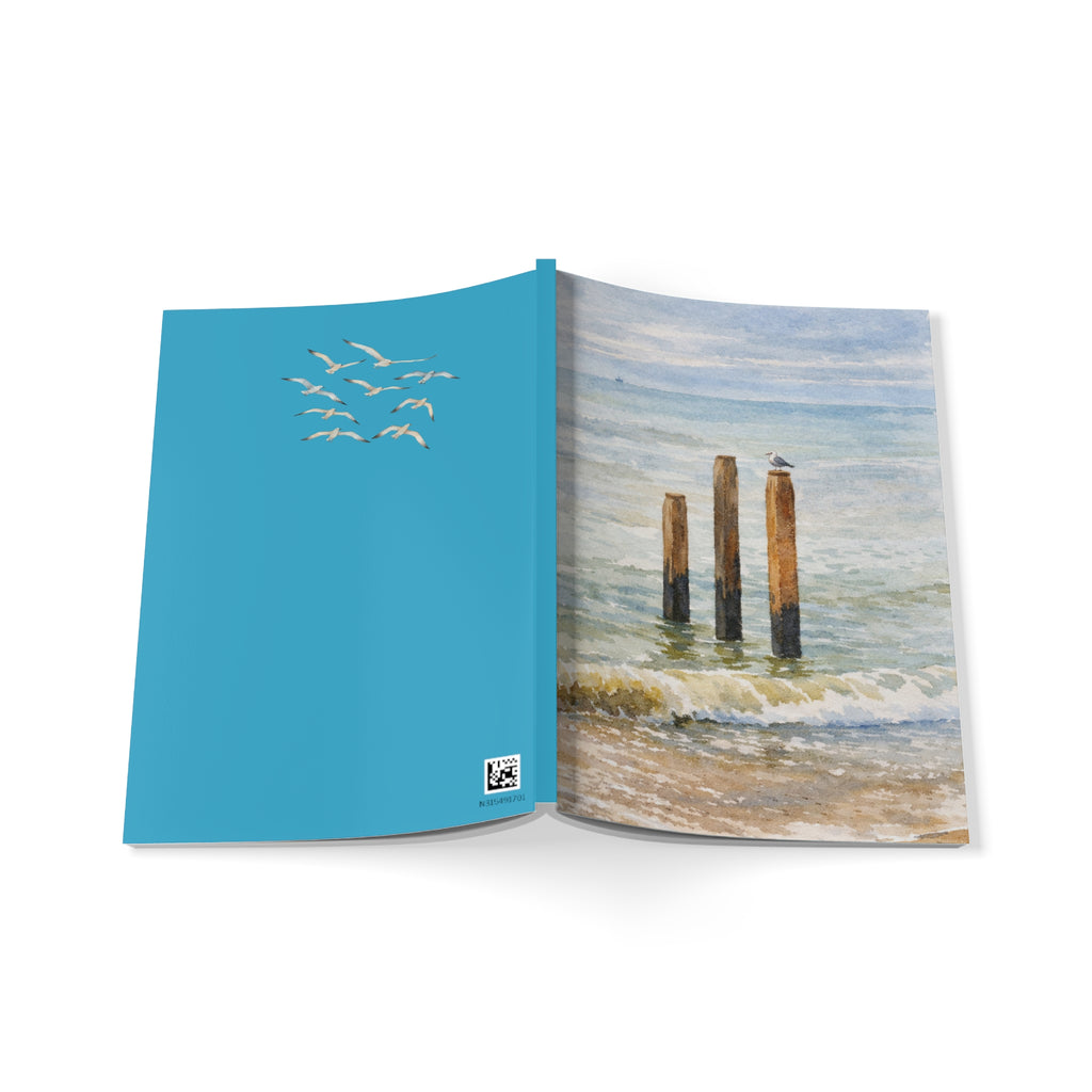 Coastal Journal with Seagull Illustration - Blue