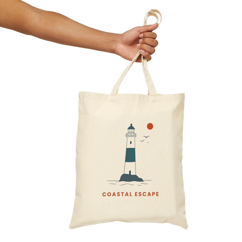 "Coastal Escape" Tote Bag, Lighthouse Canvas Beach Shopper