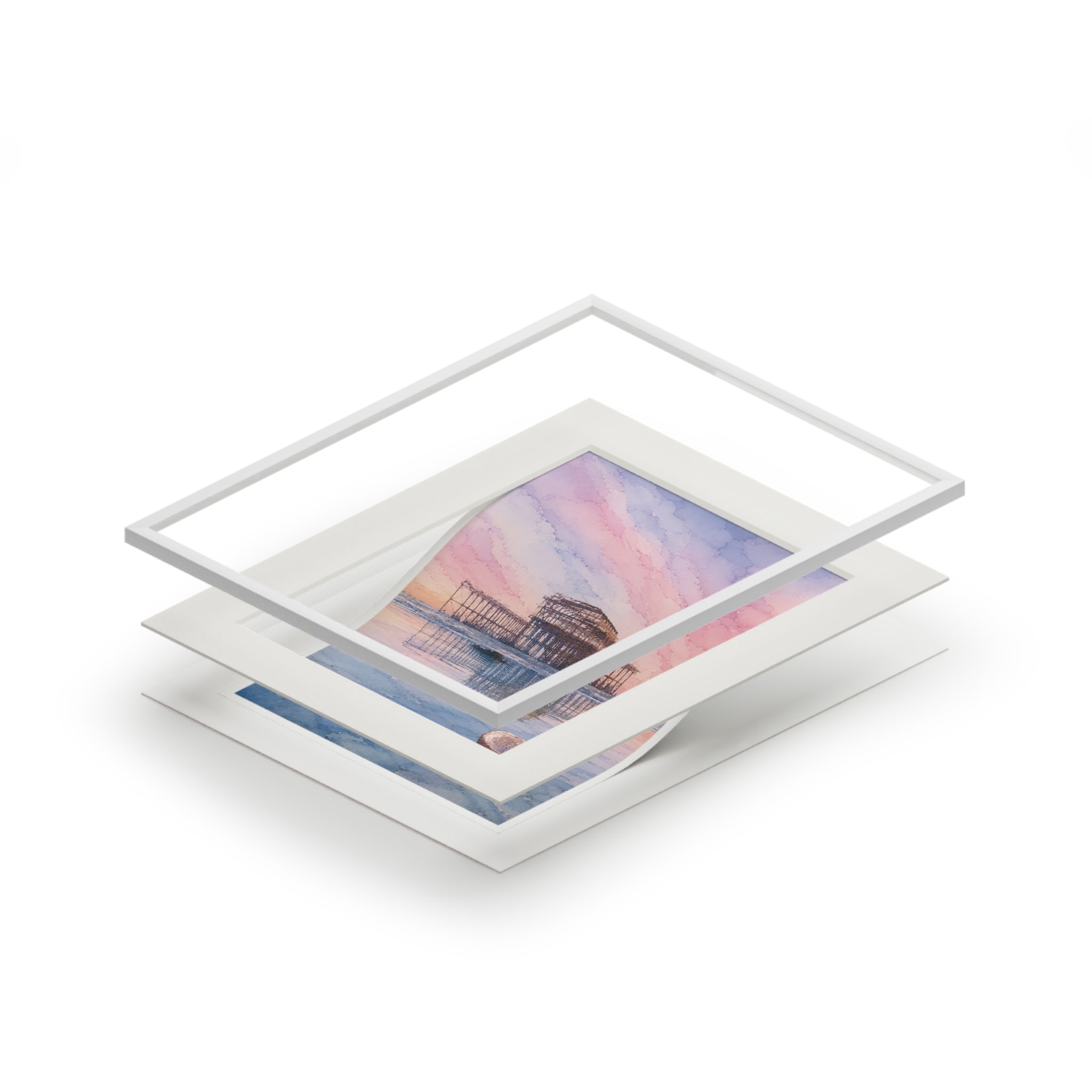 West Pier Sunset Alcohol Ink-Style Print with Passepartout