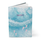 Ocean Wave Hardcover Journal — Blue Notebook with Pink Jellyfish