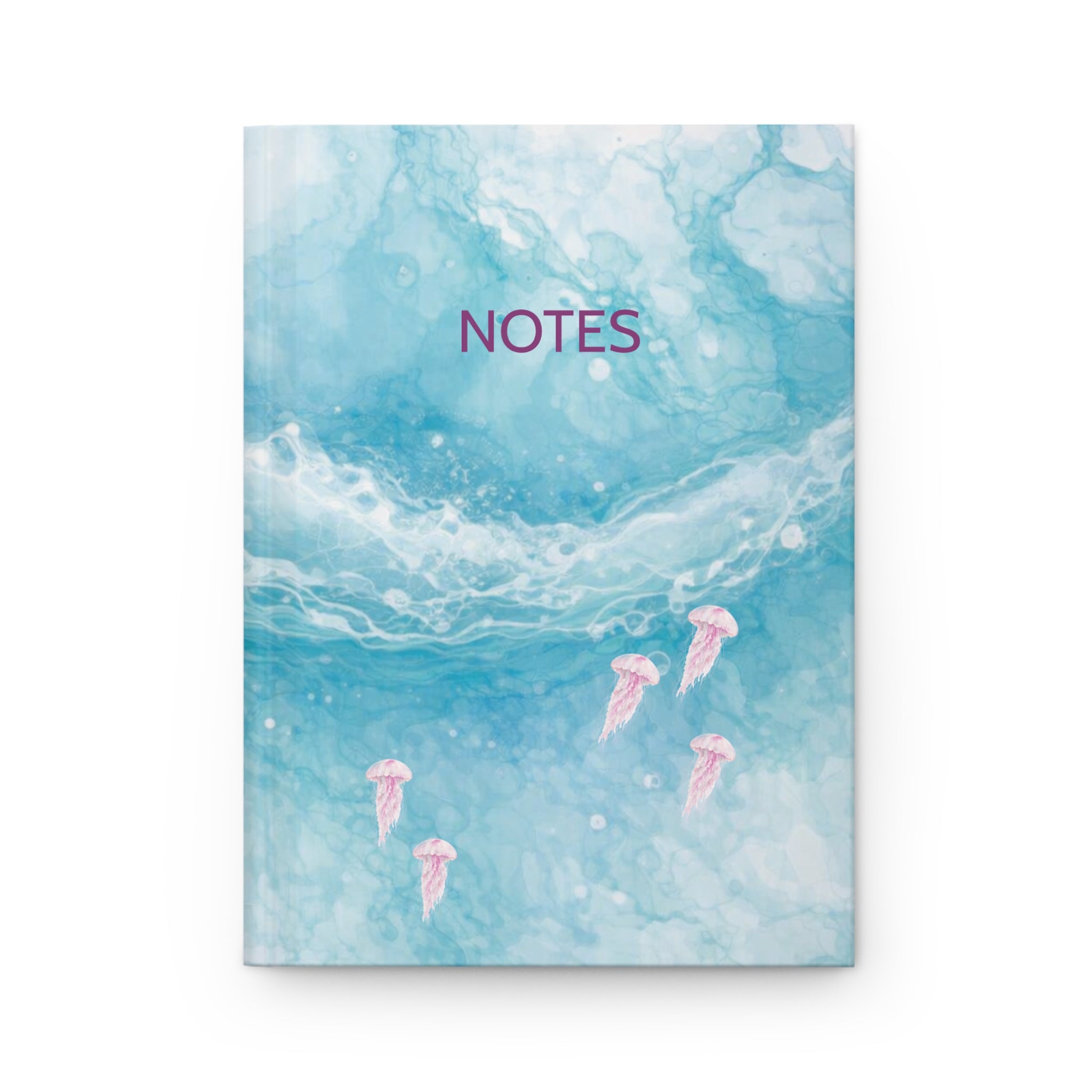 Ocean Wave Hardcover Journal — Blue Notebook with Pink Jellyfish