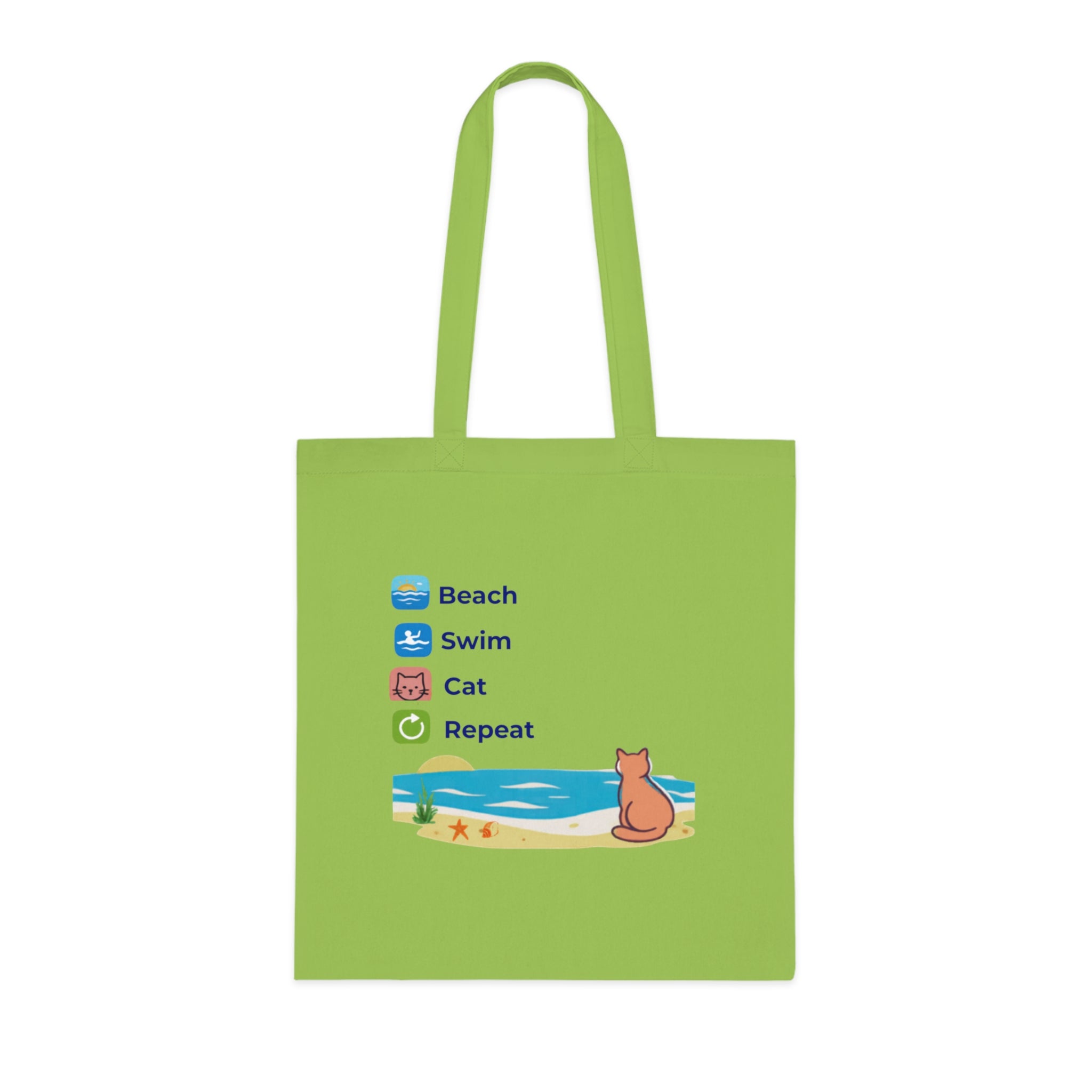 "Beach • Swim • Cat • Repeat" Cotton Tote Bag