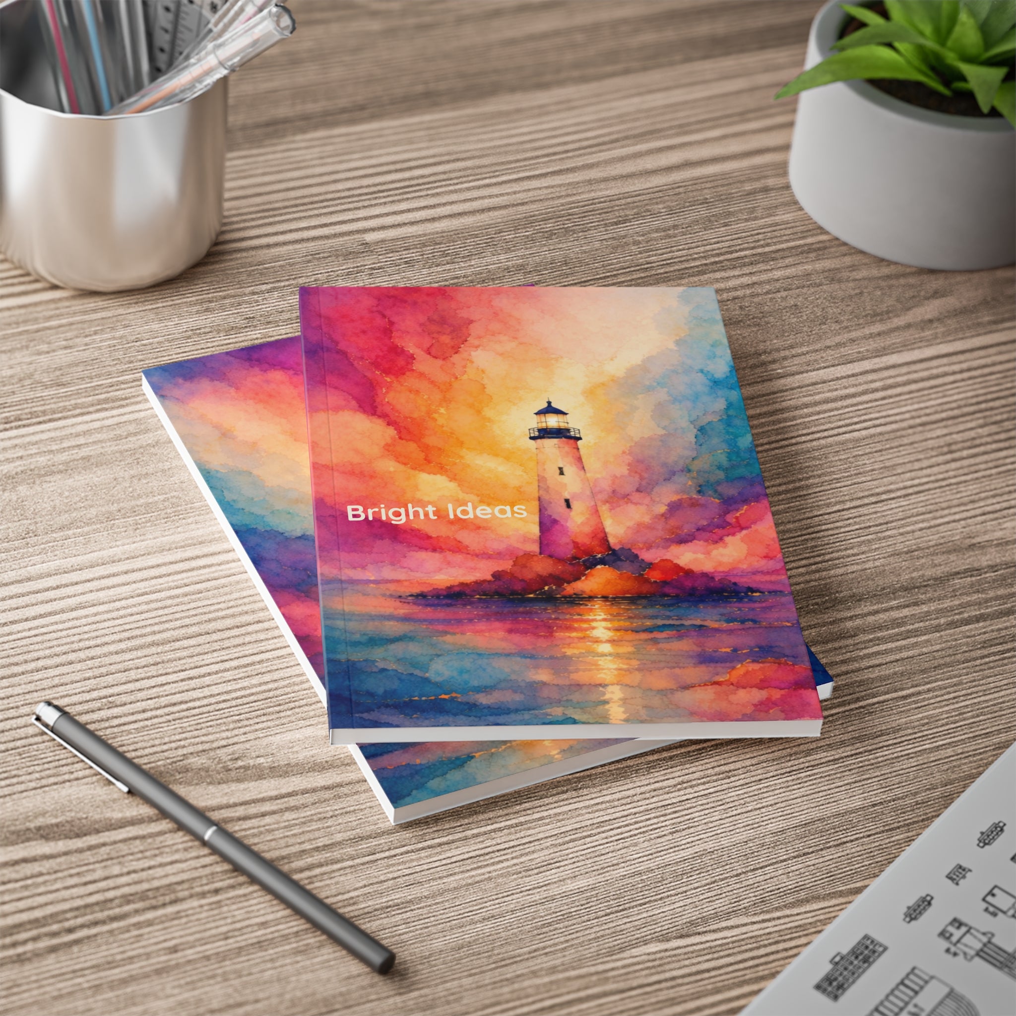 'Bright Ideas' - Lighthouse Illustration A5 Softcover Notebook