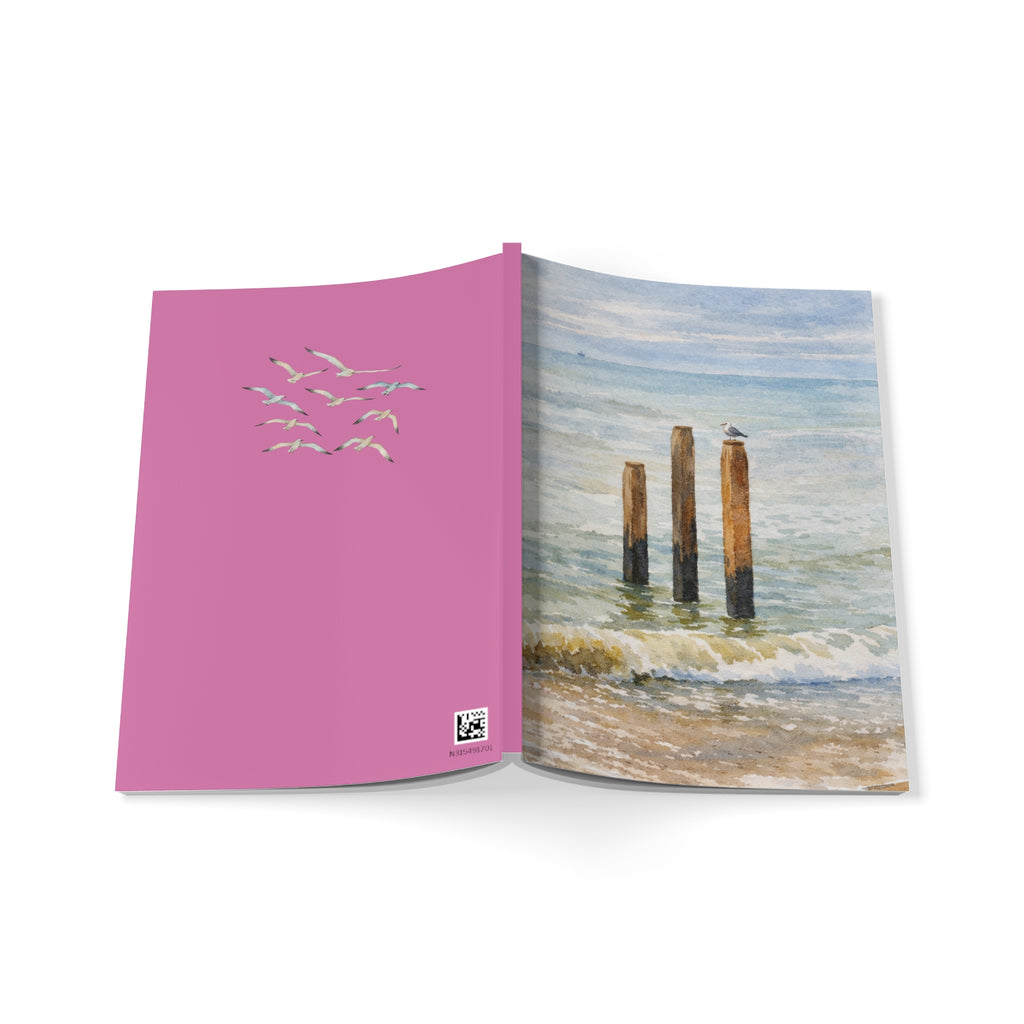 Coastal Journal with Seagull Illustration - Pink
