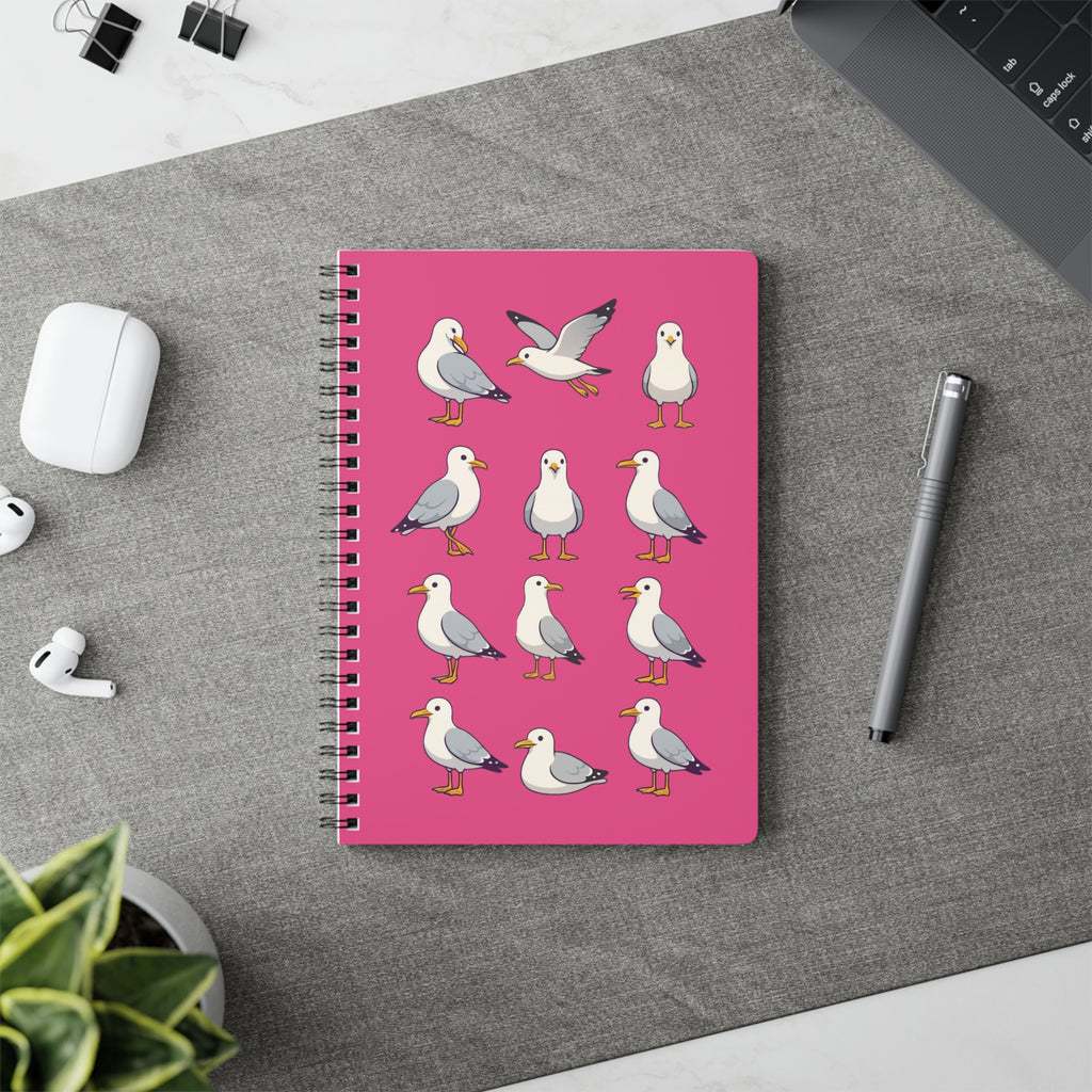 Seagull Pattern A5 Spiral Notebook — Pink