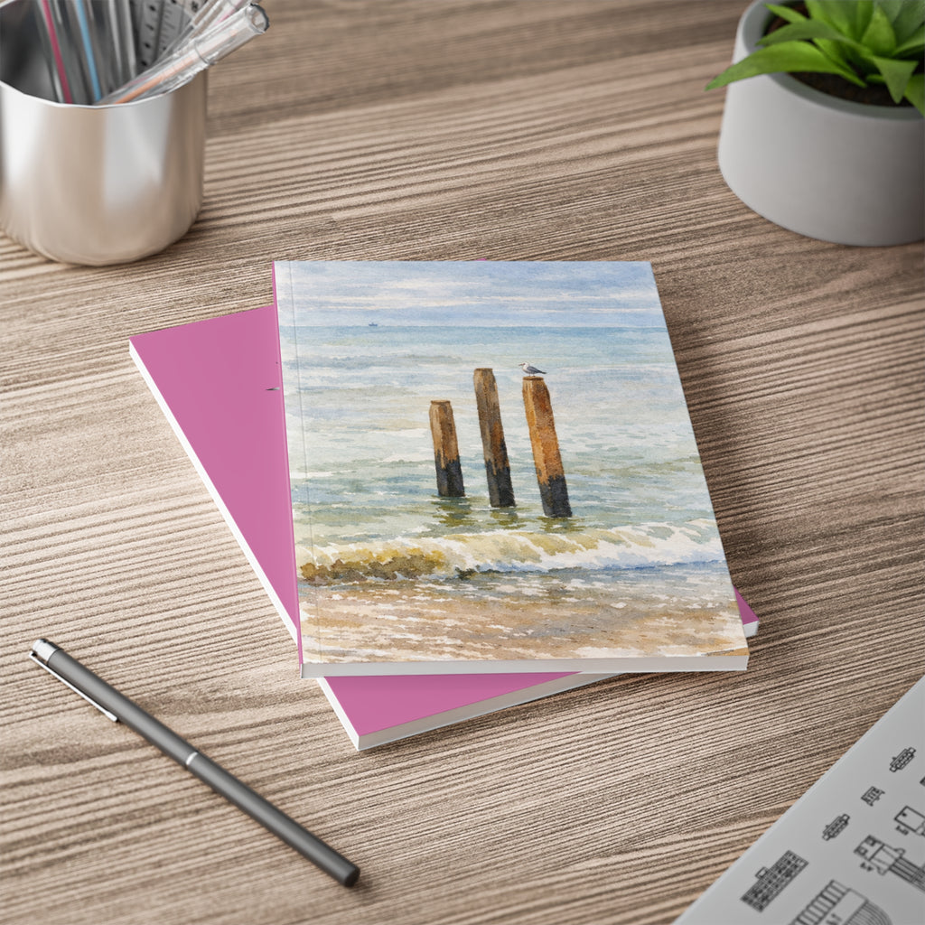 Coastal Journal with Seagull Illustration - Pink