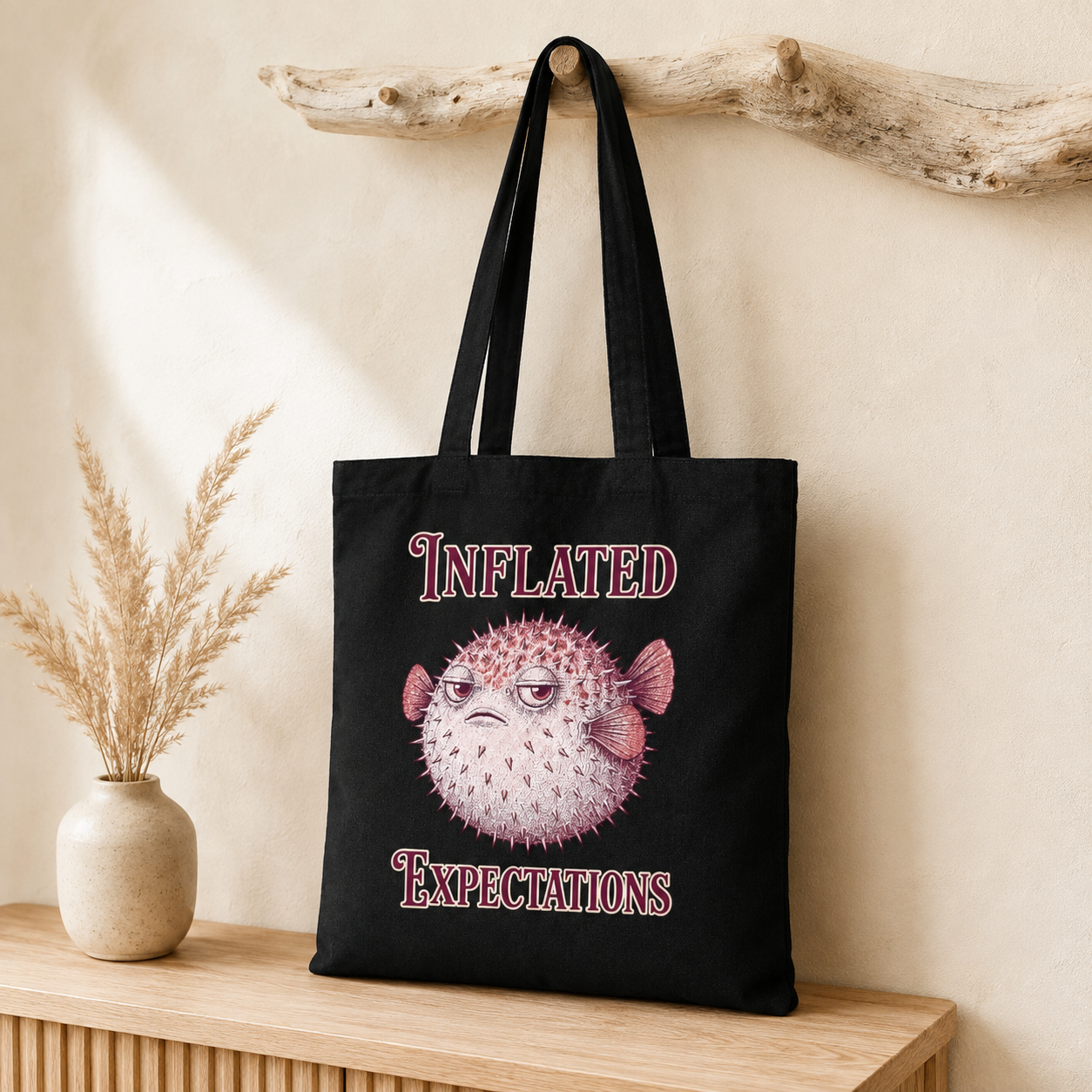"Inflated Expectations" Pufferfish Tote Bag
