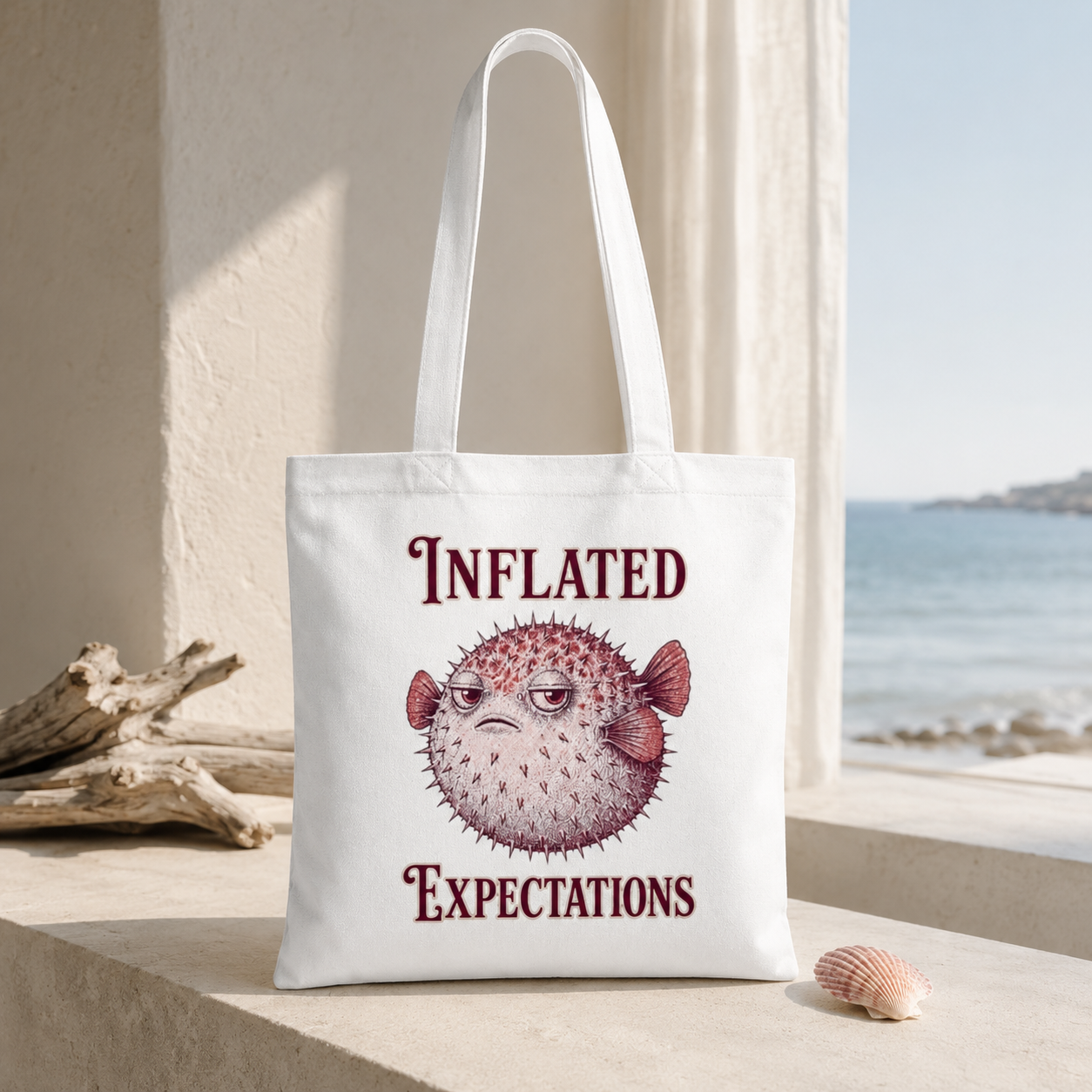 "Inflated Expectations" Pufferfish Tote Bag