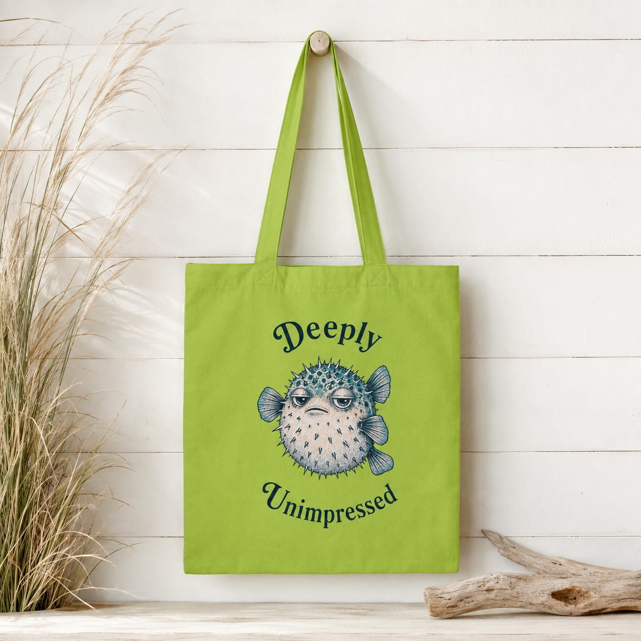 "Deeply Unimpressed" Pufferfish Cotton Tote Bag