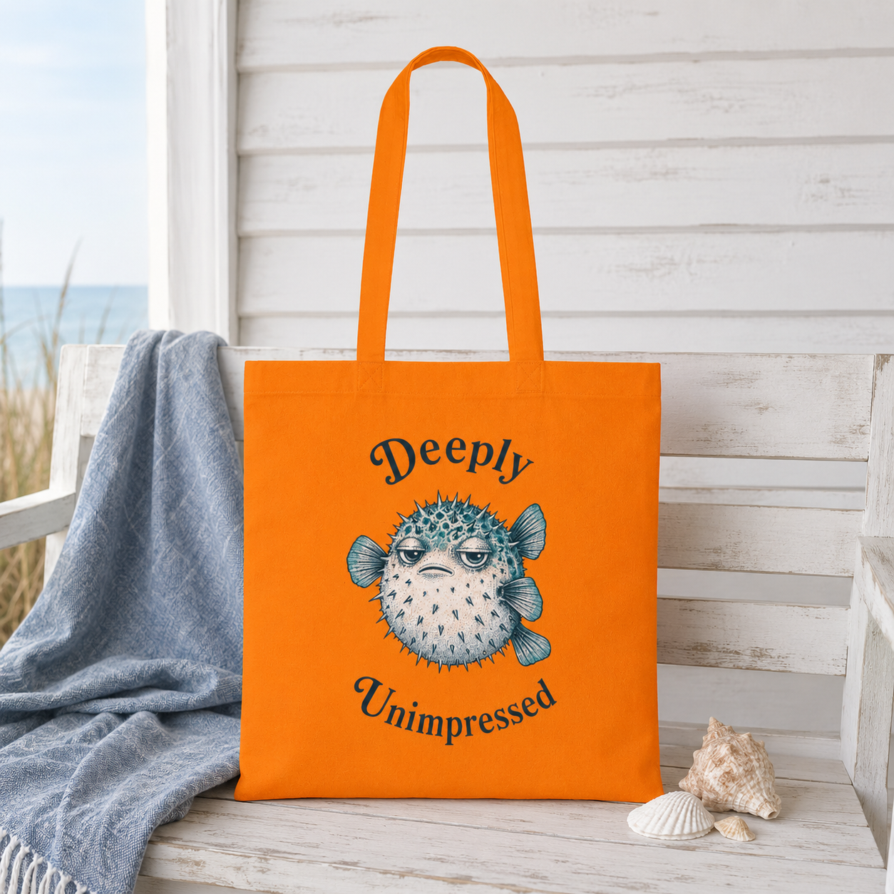 "Deeply Unimpressed" Pufferfish Cotton Tote Bag